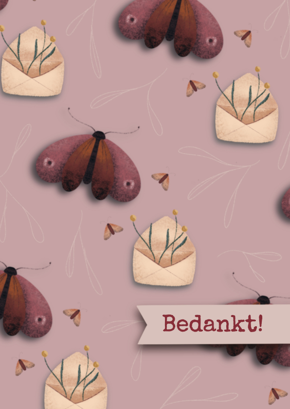 Bedank kaart met envelopjes en vlinders - Bedankkaartjes Bedankkaartjes - Bedank kaart met envelopjes en vlinders