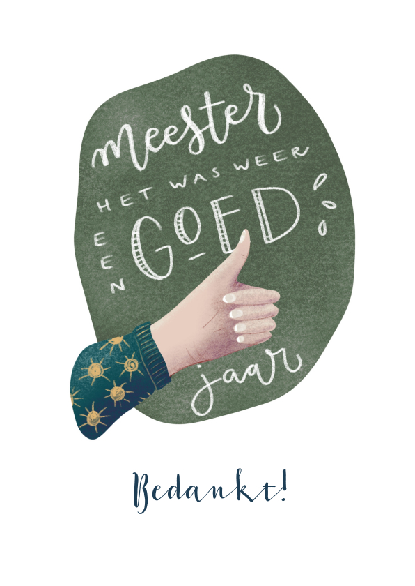Bedankkaartjes - Bedank kaartje voor de meester met schoolbord en duim omhoog