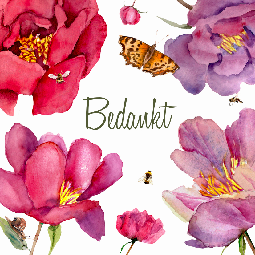 Bedankkaart Grote fleurige bloemen - Bedankkaartjes Bedankkaartjes - Bedankkaart Grote fleurige bloemen