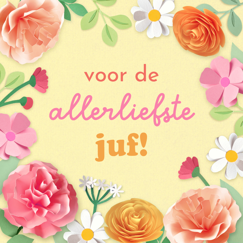 Bedankkaartjes - Bedankkaart juf bloemenrand