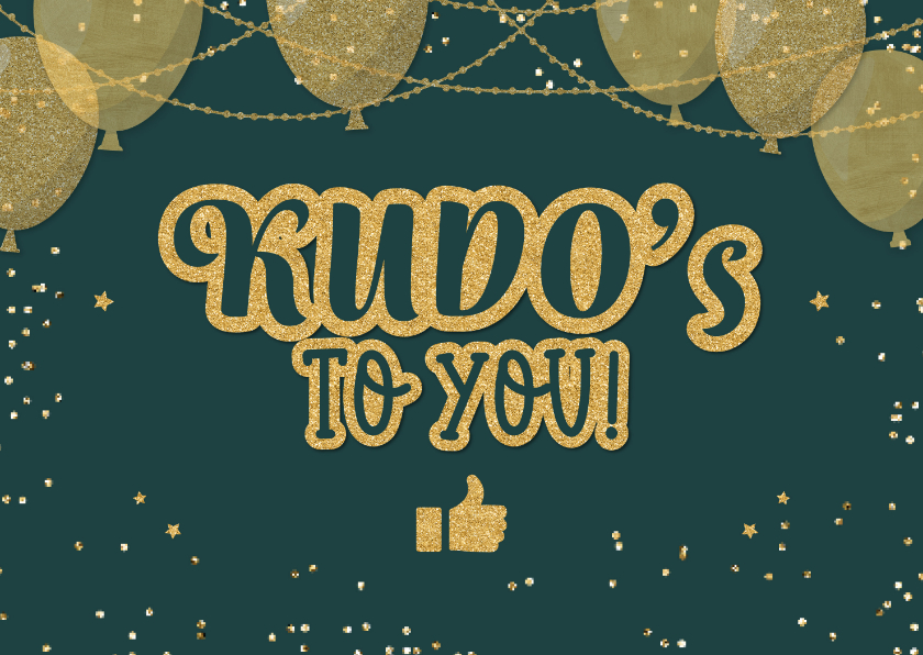 Bedankkaartjes - Bedankkaart kudo's zakelijk stijlvol goud-groen met confetti