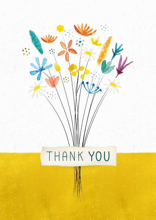 Bedankkaartjes - Bedankkaart met boeket bloemen 'thank you'