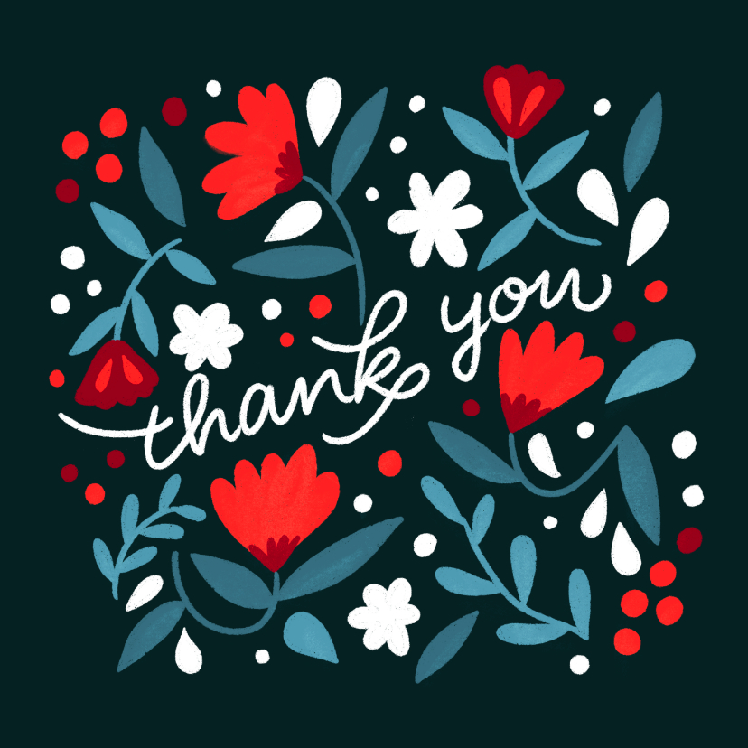 Bedankkaartjes - Bedankkaart met geillustreerd bloemenkader