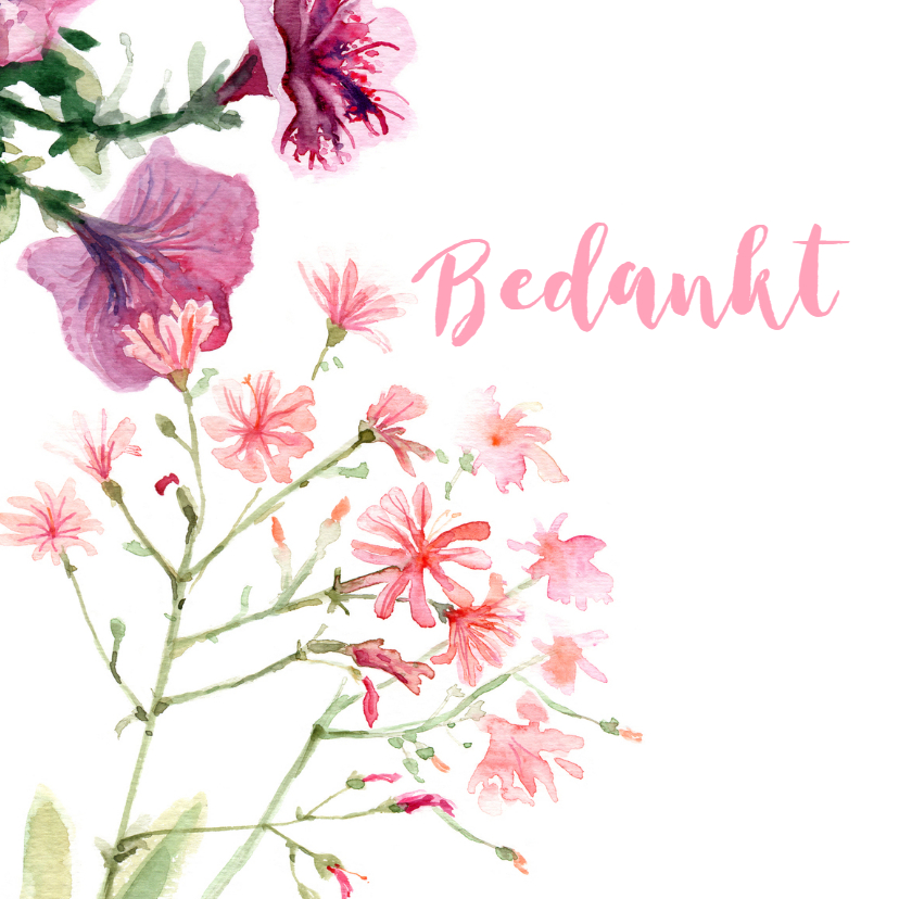 Bedankkaart met geschilderde bloemen - Bedankkaartjes Bedankkaartjes - Bedankkaart met geschilderde bloemen