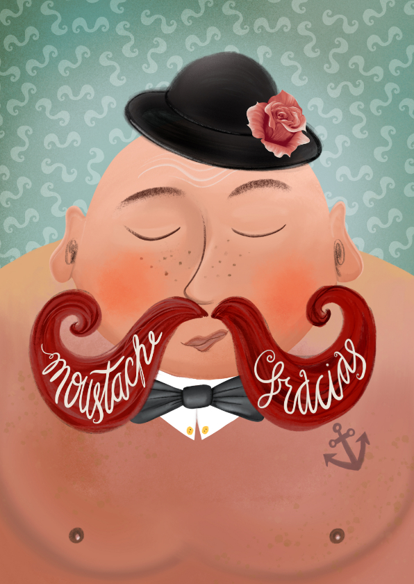 Bedankkaart met tekst 'Moustache Gracias' - Bedankkaartjes Bedankkaartjes - Bedankkaart met tekst 'Moustache Gracias'