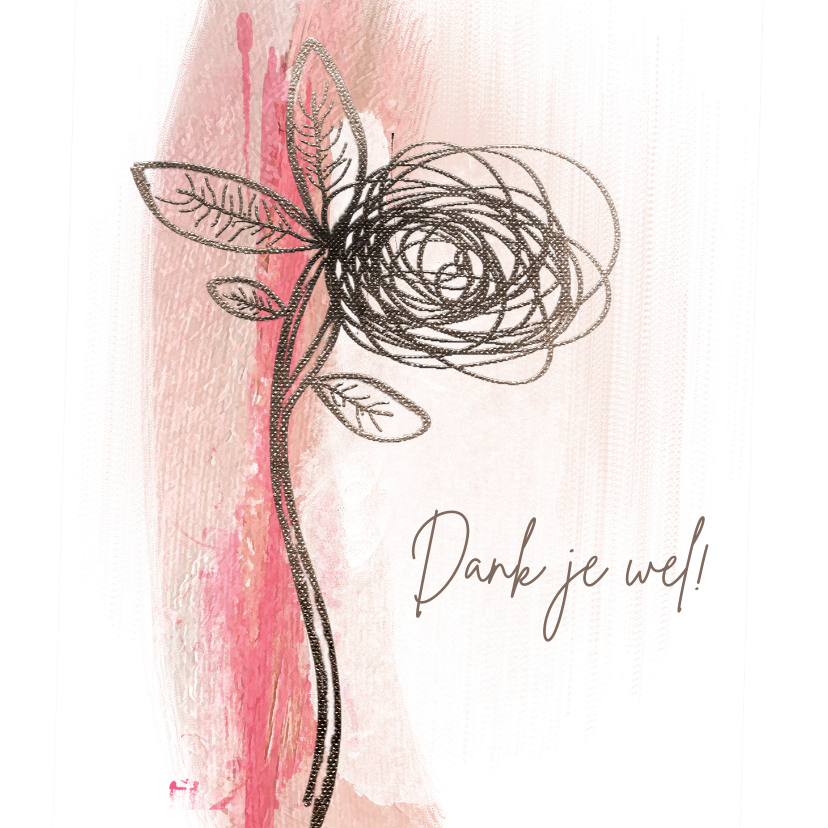Bedankkaartjes - Bedankkaart sketch bloem op roze