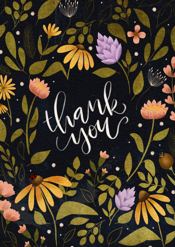 Bedankkaartjes - Bedankkaart thank you met bloemen 