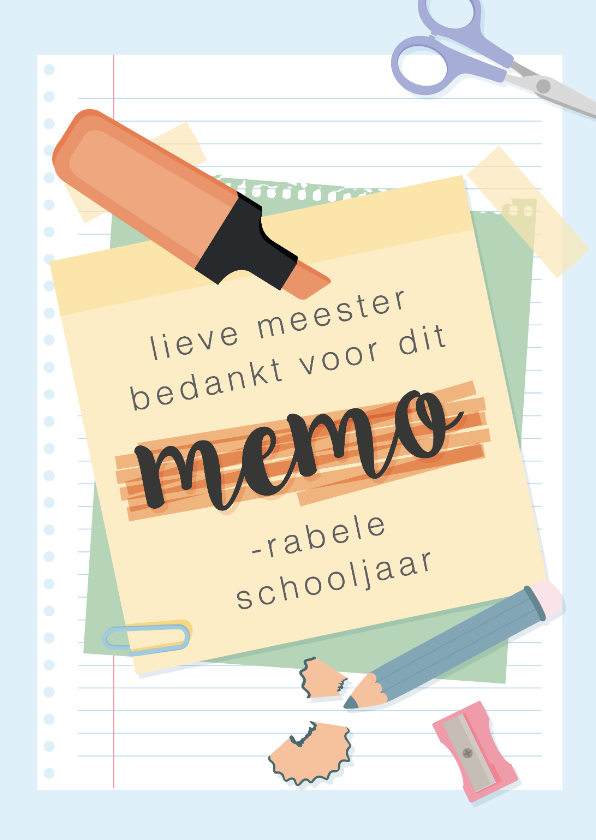 Bedankkaart voor de meester voor een 'memorabel' schooljaar. - Bedankkaartjes Bedankkaartjes - Bedankkaart voor de meester voor een 'memorabel' schooljaar.