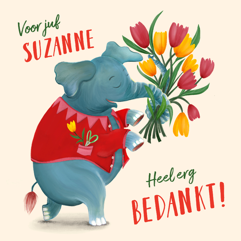 Bedankkaartjes - Bedankkaart voor juf met olifant