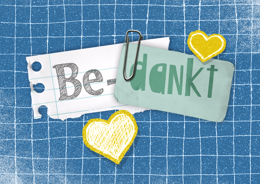 Bedankkaartjes - Bedankkaartje blauw hartjes ruit