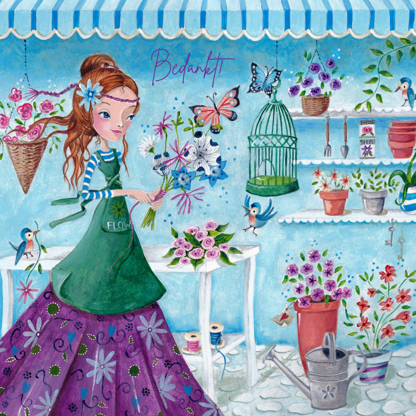 Bedankkaartjes - Bedankkaartje Bloemen Vogels Illustratie