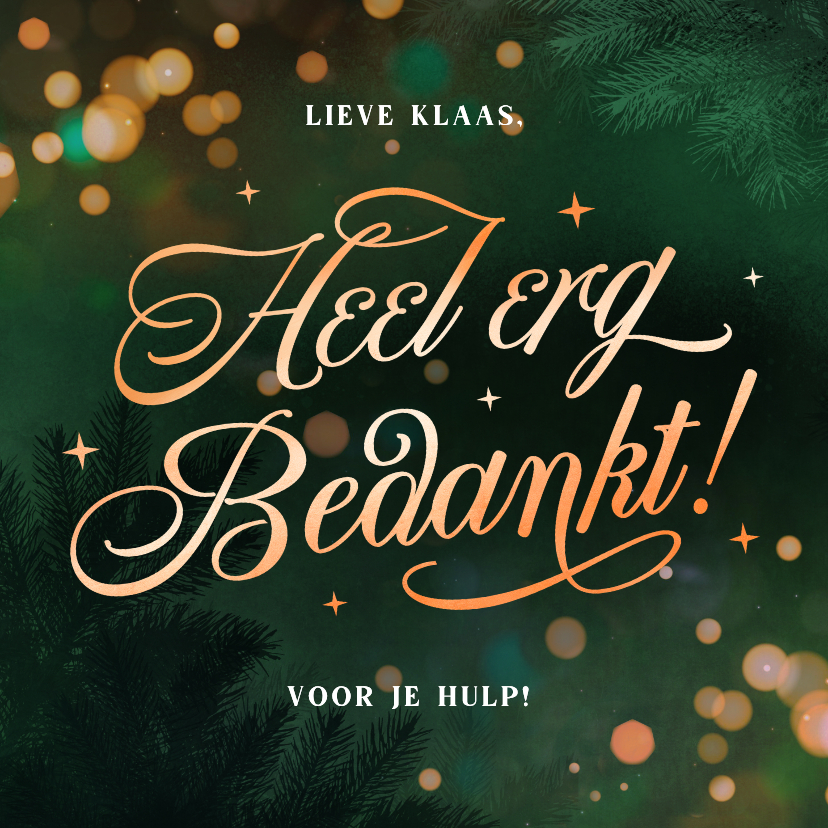 Bedankkaartjes - Bedankkaartje in kerst sferen met groene achtergrond