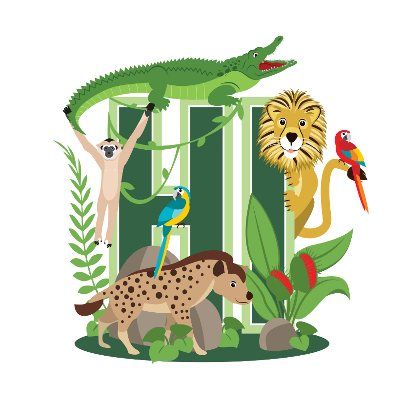Bedankkaartjes - Bedankkaartje met stoere jungledieren die hi zeggen