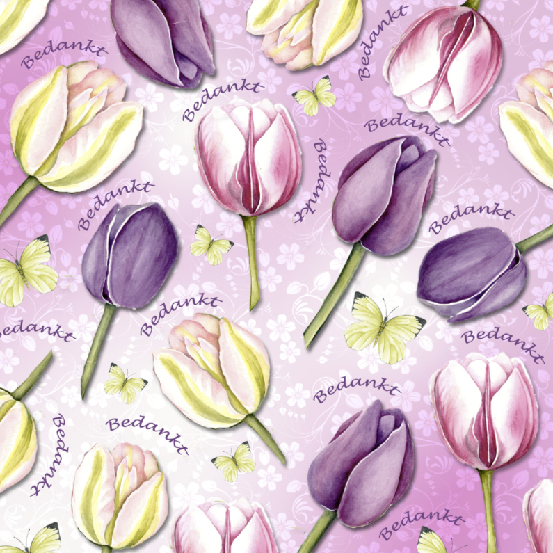 Bedankkaartjes - Bedankt met tulpen en vlinders