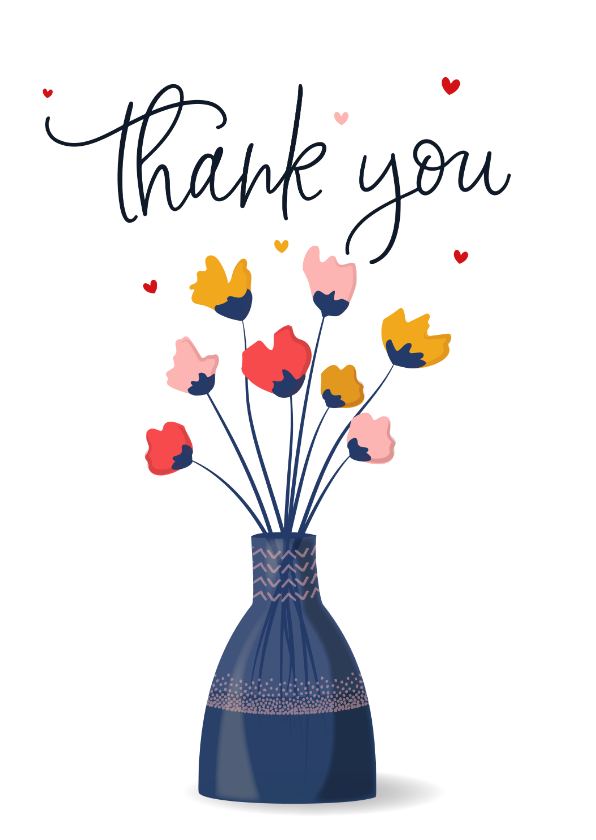 Bedankkaartjes - Bedanktkaart met kleurrijke bloemen in stijlvol vaasje