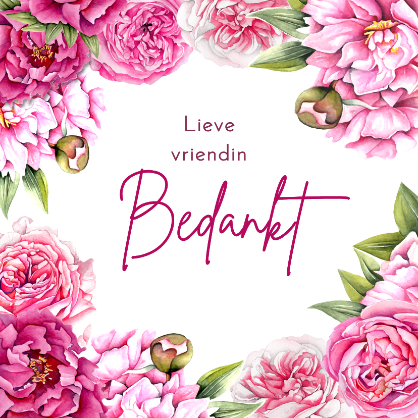 Bedankkaartjes - Bedanktkaart pioenrozen