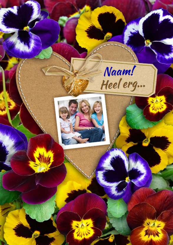 Leuke bedankkaart met kleurige violen en eigen foto - Bedankkaartjes Bedankkaartjes - Leuke bedankkaart met kleurige violen en eigen foto