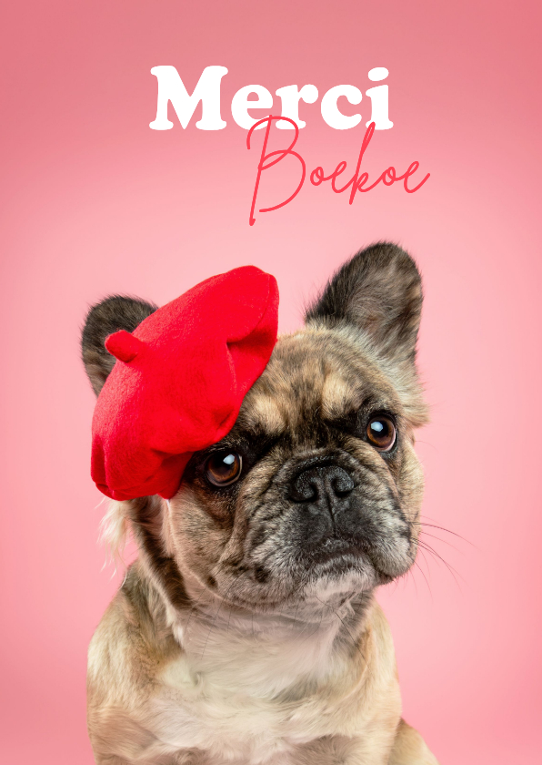 Schattige bedankkaart van Franse bulldog met baret - Bedankkaartjes Bedankkaartjes - Schattige bedankkaart van Franse bulldog met baret