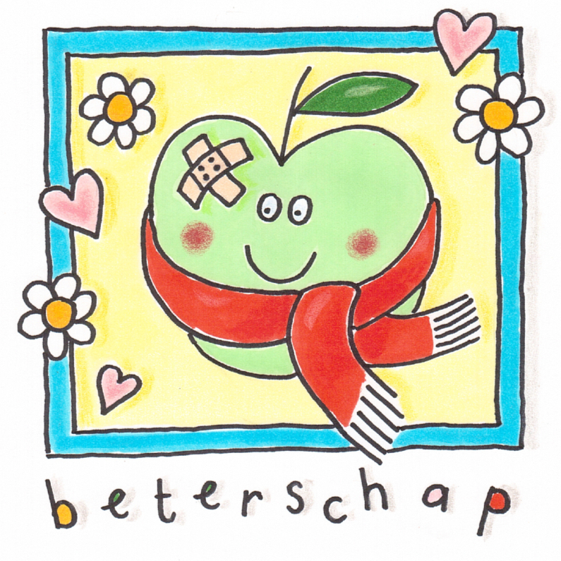 Beterschap appel met sjaal - Beterschapskaarten Beterschapskaarten - Beterschap appel met sjaal