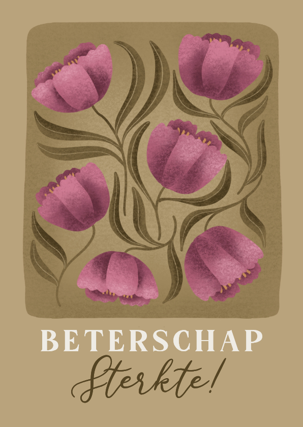 Beterschap- en sterkte kaart met bloemen in paarse tinten - Beterschapskaarten Beterschapskaarten - Beterschap- en sterkte kaart met bloemen in paarse tinten