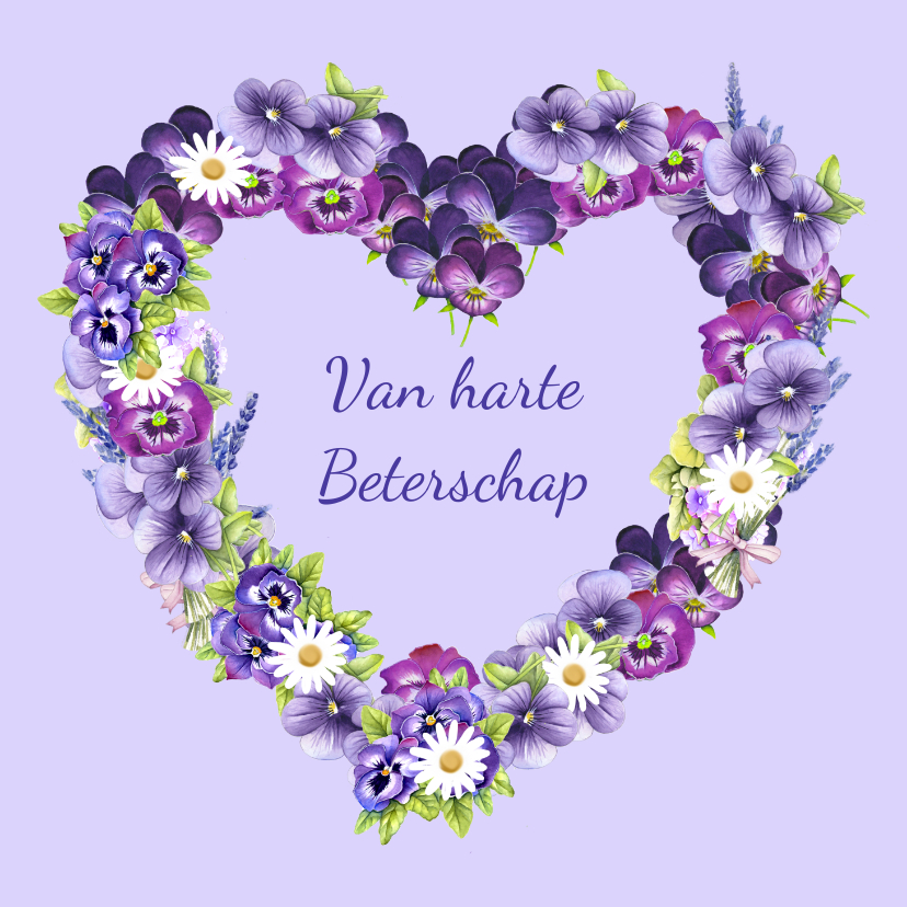 Beterschap hart bloemen - Beterschapskaarten Beterschapskaarten - Beterschap hart bloemen