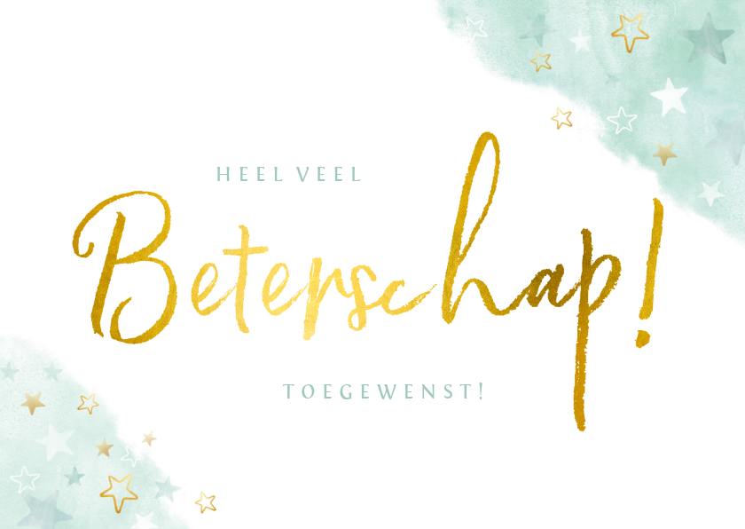 Beterschapskaarten - Beterschap kaart met waterverf en goudlook sterren