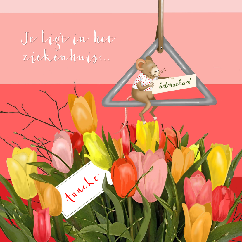 Beterschap kaart - ziekenhuis muisje - Beterschapskaarten Beterschapskaarten - Beterschap kaart - ziekenhuis muisje