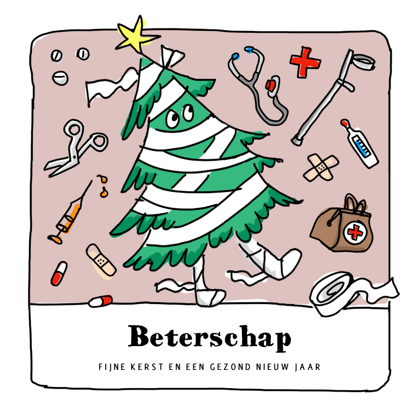 Beterschapskaarten - Beterschap met kerstboom patiënt