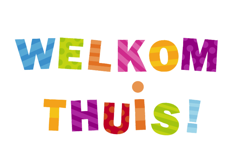 Beterschap Welkom thuis Vrolijke letters - Beterschapskaarten Beterschapskaarten - Beterschap Welkom thuis Vrolijke letters