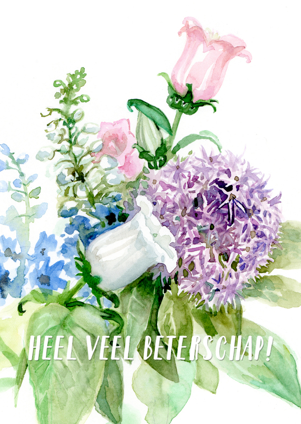 Beterschapkaart met bloemen aquarel schilderij - Beterschapskaarten Beterschapskaarten - Beterschapkaart met bloemen aquarel schilderij