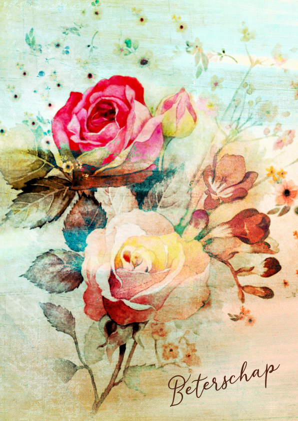 Beterschapskaarten - Beterschapkaart vintage rozen boeket