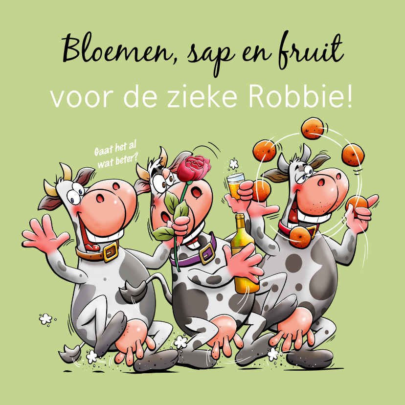 Beterschapskaarten - Beterschapskaart 3 koeien met fruit