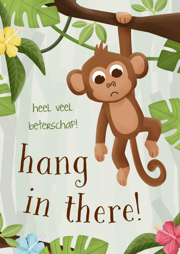Beterschapskaarten - Beterschapskaart aapje jungle hang in there
