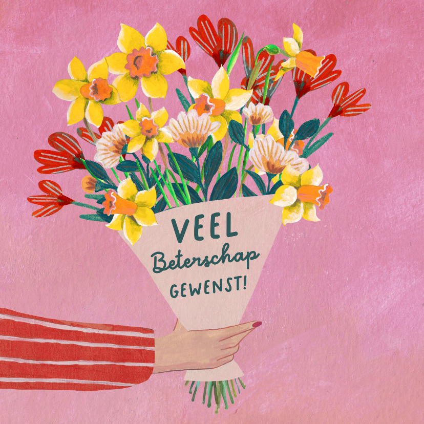 Beterschapskaarten - Beterschapskaart bloemen boeket illustratie lief kleurrijk