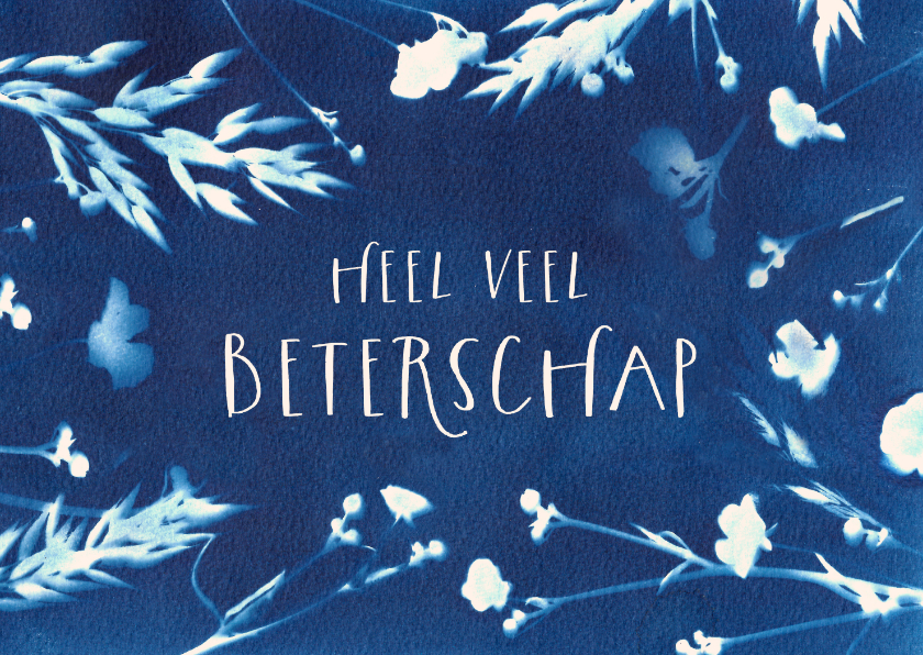 Beterschapskaarten - Beterschapskaart bloemen cyanotype