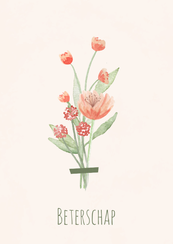 Beterschapskaarten - Beterschapskaart boeket rode tint bloemen 
