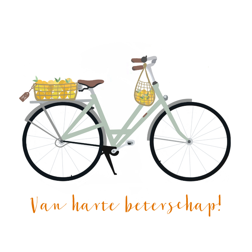 Beterschapskaarten - Beterschapskaart fiets met mandje sinaasappels
