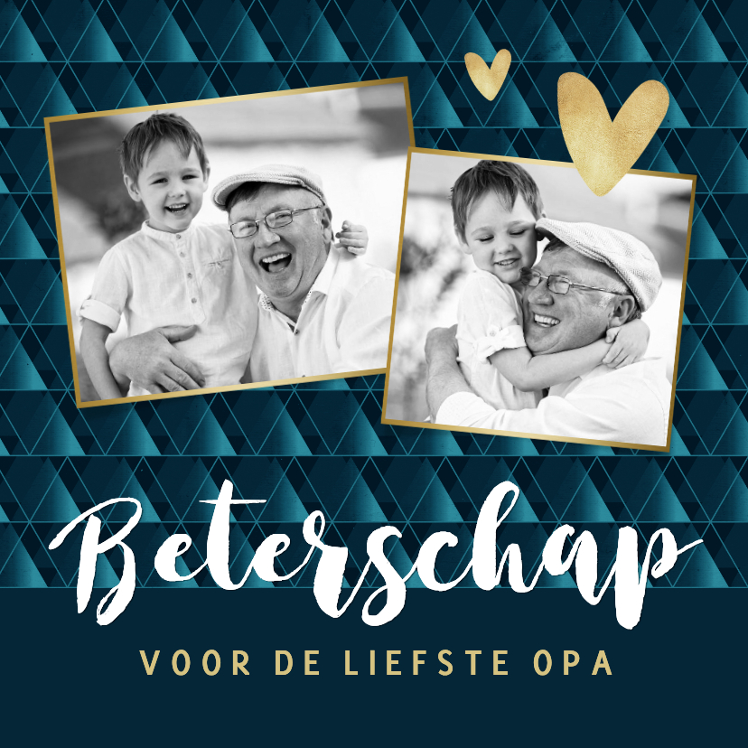 Beterschapskaarten - Beterschapskaart foto opa man hartjes modern patroon