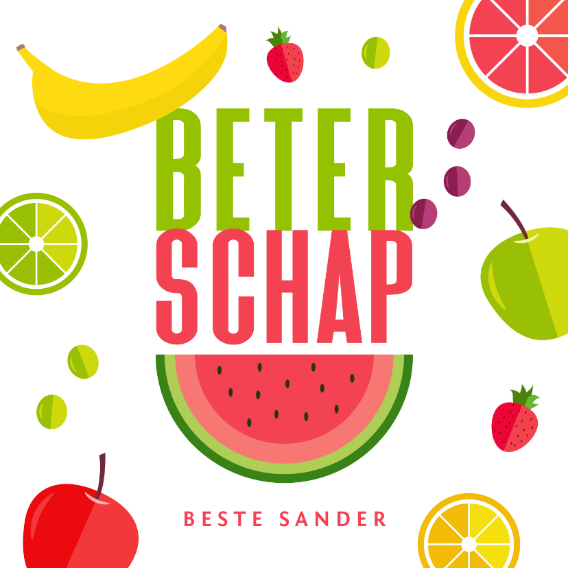Beterschapskaart gekleurd fruit man of vrouw - Beterschapskaarten Beterschapskaarten - Beterschapskaart gekleurd fruit man of vrouw