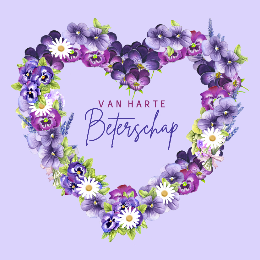Beterschapskaarten - Beterschapskaart hart bloemen