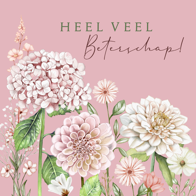 Beterschapskaarten - Beterschapskaart hortensia en dahliabloemen