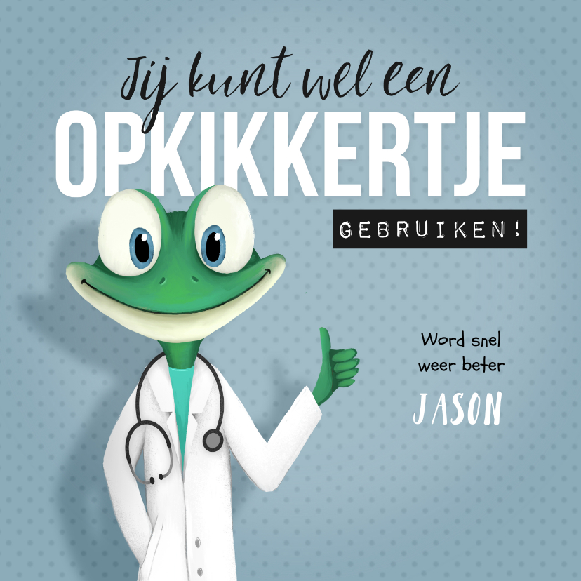 Beterschapskaarten - beterschapskaart kikker opkikker kind opbeurend dokter