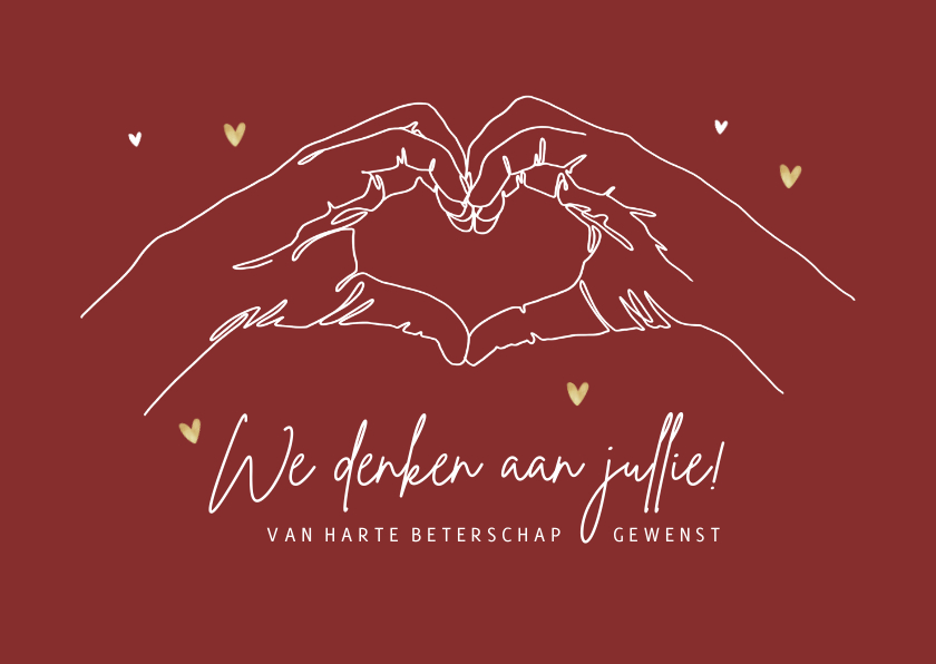 Beterschapskaart met 2 handen hartjes gebaar - Beterschapskaarten Beterschapskaarten - Beterschapskaart met 2 handen hartjes gebaar