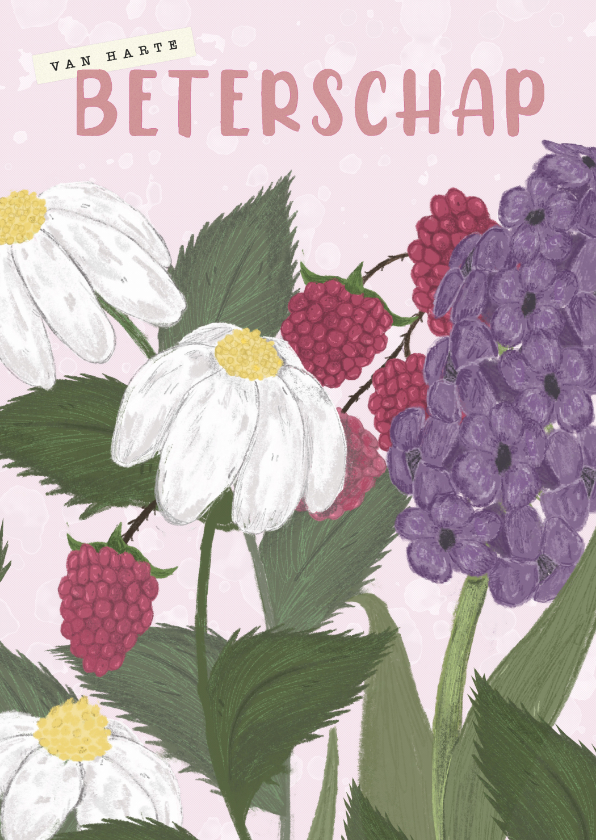 Beterschapskaart met bloemen en roze tinten - Beterschapskaarten Beterschapskaarten - Beterschapskaart met bloemen en roze tinten