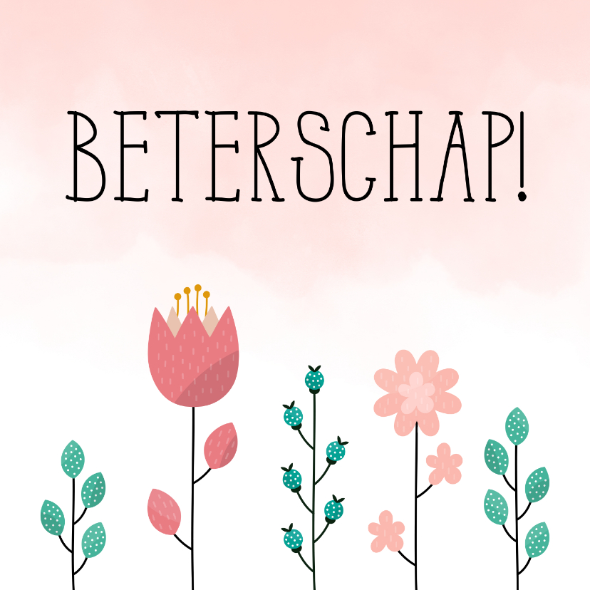 Beterschapskaarten - Beterschapskaart met bloemen en waterverf