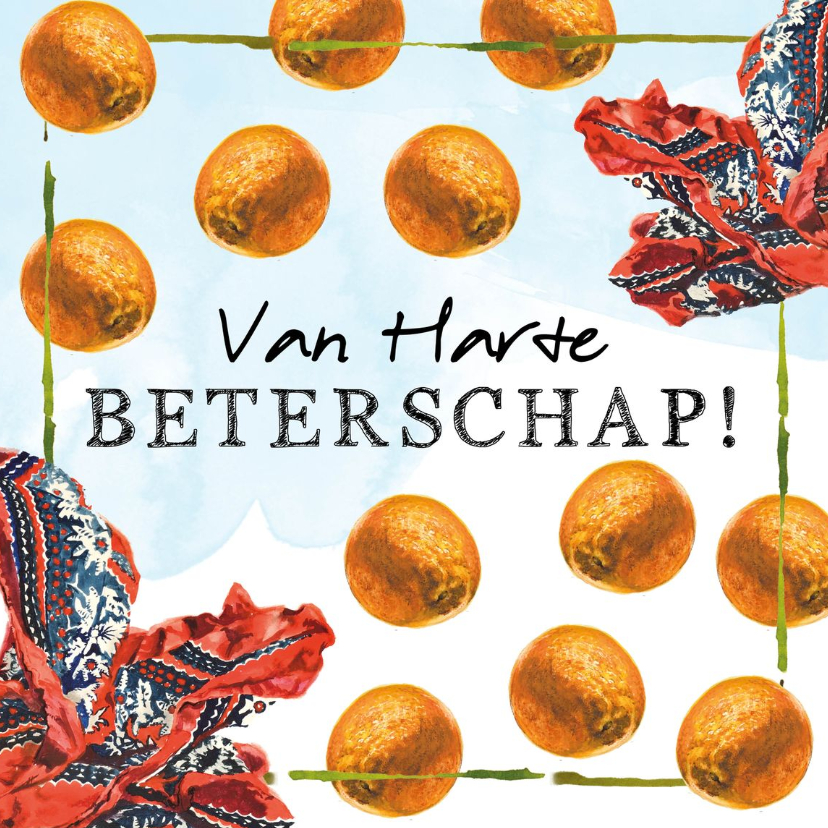 Beterschapskaart met boeren zakdoek en sinaasappels - Beterschapskaarten Beterschapskaarten - Beterschapskaart met boeren zakdoek en sinaasappels