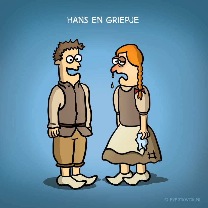 Beterschapskaart met grappige cartoon "Hans en Griepje' - Beterschapskaarten Beterschapskaarten - Beterschapskaart met grappige cartoon "Hans en Griepje'