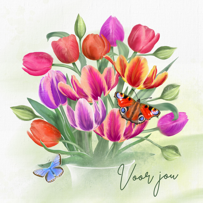 Beterschapskaarten - Beterschapskaart met tulpen en vlinders