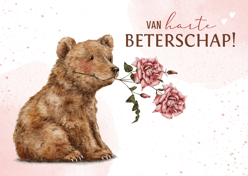 Beterschapskaart met vriendelijke beer en bloemetje - Beterschapskaarten Beterschapskaarten - Beterschapskaart met vriendelijke beer en bloemetje
