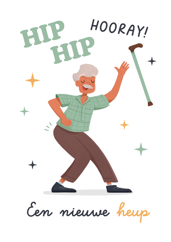 Beterschapskaart nieuwe heup humor hip hip hooray man - Beterschapskaarten Beterschapskaarten - Beterschapskaart nieuwe heup humor hip hip hooray man